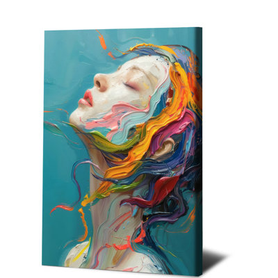 1PC Wall Arts Posters Framed,  Abstract Colorful Hair Woman Portrait Canvas Wall Art Modern Abstract Painting for Living Room Bedroom Office Home Decor Contemporary Artwork Print Ready to Hang