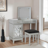 Depuy Contemporary Vanity Set with Mirror and Padded Matching Stool