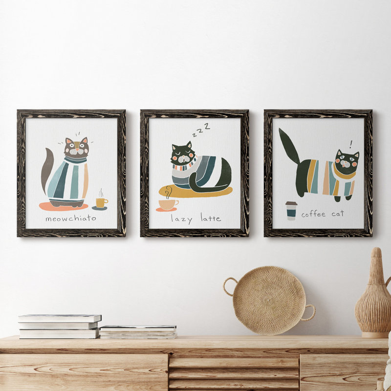 Neutral Scrawl I - ensemble de 3 peintures sur toile encadrées, Noir, H 24 po x l 36 po x P 1,5 po