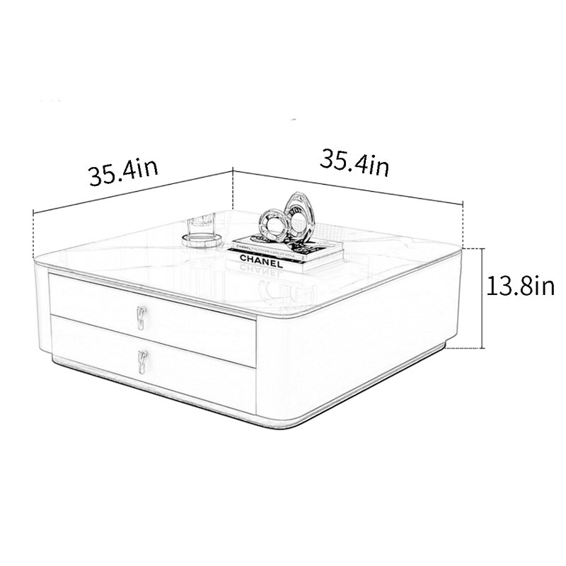 Light luxury square coffee table, 13.8" H x 35.4" L x 35.4" W