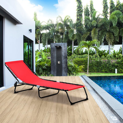 Chaise longue d'extérieur Sun. 4 mailles inclinables et respirantes. Avec coussin. Chaise rouge. Siège réglable en filet et élastiqué. Pour la piscine, la plage, la cour.