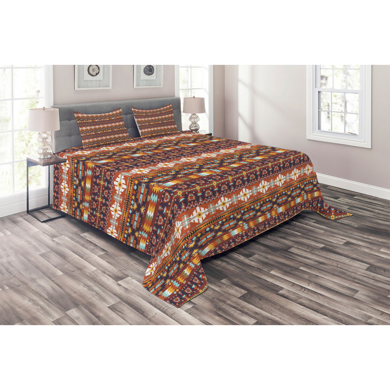 Eclectic Polyester Geometric Shapes Coverlet, King Bedspread + 2 Shams