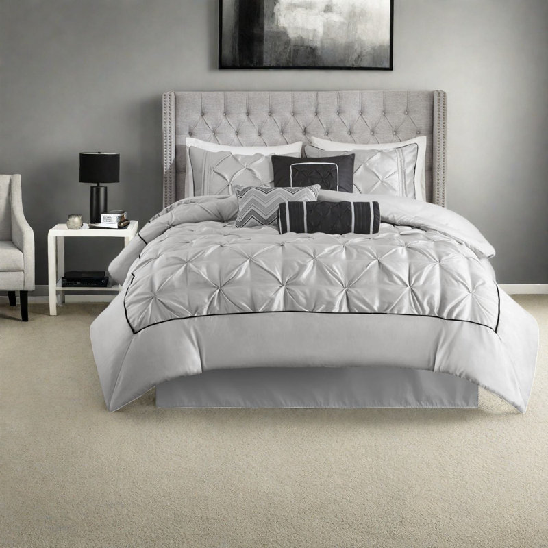 Elegant Grey Tufted 7 Piece Bedding Sets For Cal King