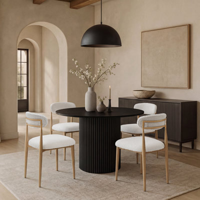 5-Piece Modern Dining Set With Round Pedestal Table And Boucle Armless Chairs (Seats 4–6)