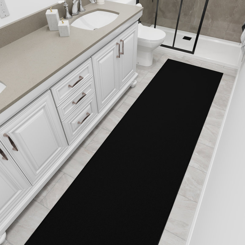 Black Solid Synthetic Washable Runner Rug with Non-Slip Backing