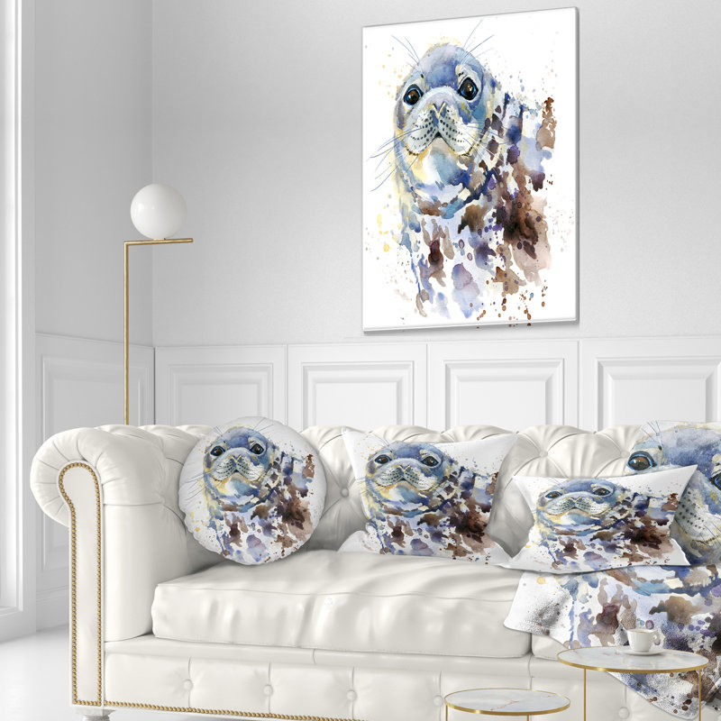 Coussin lombaire en aquarelle animal reseal marine