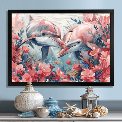 Nursery Pink Grey Dancing Dolphins Sea Creatures - Sea Creatures Wall Decor