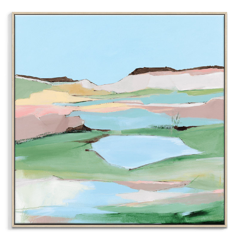 Lakeside by Brenda Meynell - Painting, 76cm H x 76cm W x 5cm D, Brown Framed Canvas