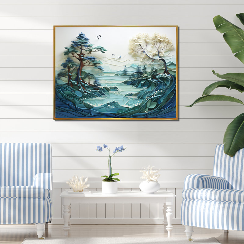 Décoration murale bleu sarcelle Iceberg Glacial Reflections - Iceberg, Cadre doré simple, H 24 po x l 32 po x P 1 po