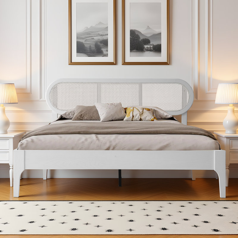 Caneva Full Size Platform Bed Frame - CAB-40-F with Wooden Headboard and Footboard, Center Metal Legs, 12 Sturdy Slats Support, Anti-Slip, Easy Set Up, No Box Spring Needed, Classic White Oak