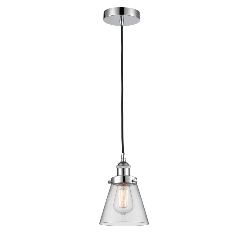 Mini-luminaire suspendu 1 lumière Cone, Clair, H 9,5 po x l 6,25 po x P 6,25 po, Chrome poli