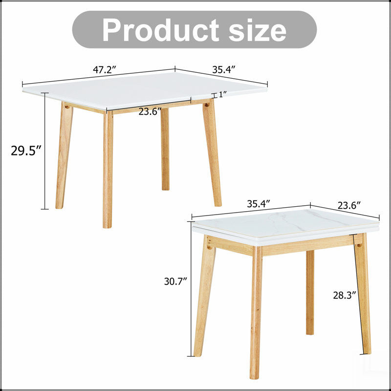 Imitation Marble Sintered Stone Tabletop With Rubber Wooden Legs, Foldable Computer Desk, White