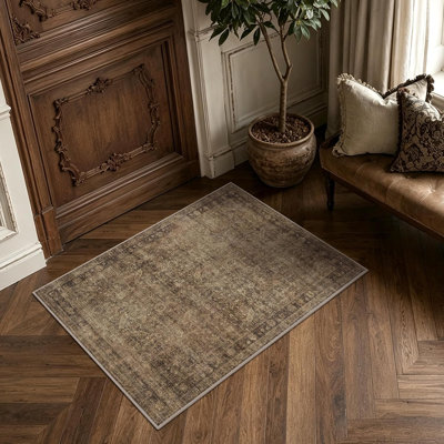Vintage Washable Area Rug - Non Slip Soft Low Pile Carpet