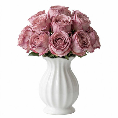 Artificial Roses In A Ceramic Vase, 10Pcs Vintage Roses Artificial Flowers Decorations, Suitable For Wedding Table Centerpieces, Suitable For Home, Office, And Party Decorations