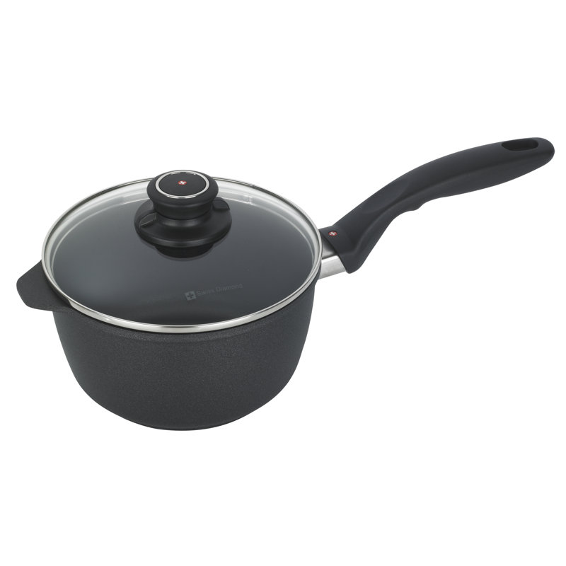 Swiss Diamond Aluminum Sauce Pan with Lid, 2.2 Qt.