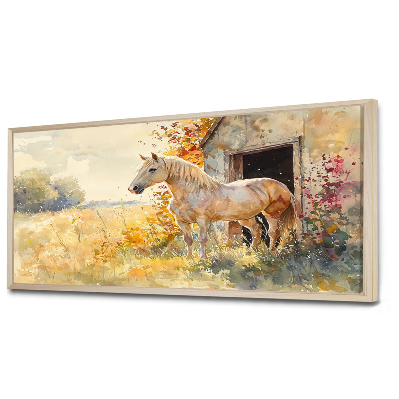 Donivin, portrait floral de cheval à la grange - art mural grand cheval, Impression sur cadre flottant, H 28 po x l 60 po