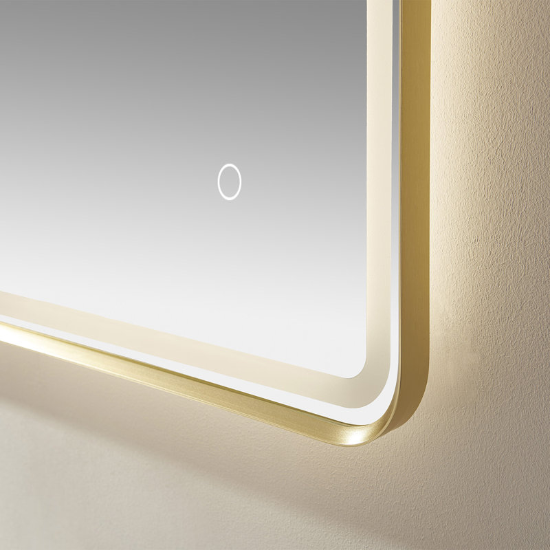 Miroir de salle de bain Ortegon, 30 po x 48 po, Or brossé