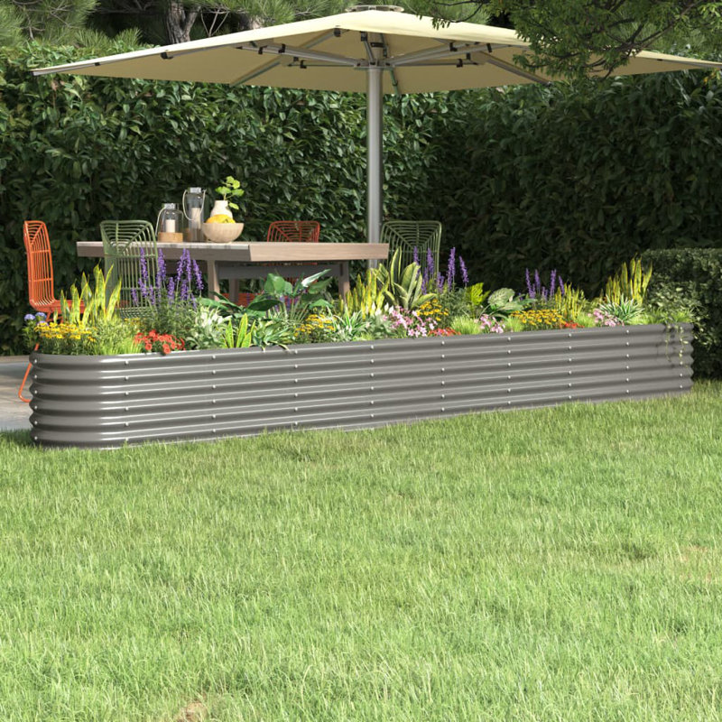 Garden Raised Bed Powder-coated Steel, 36cm H x 332cm W x 40cm D, Grey