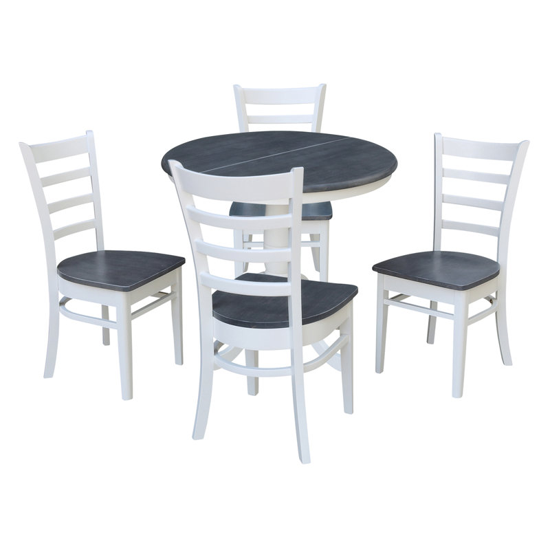 Echols Extendable Solid Wood Dining Set, Heather Gray/White, 5