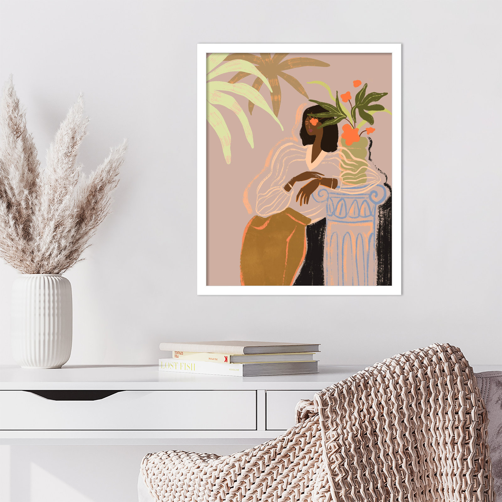 Prudence "Lady in Waiting" Print, White, 21" H x 17" W