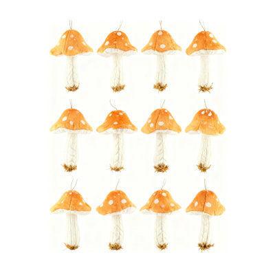  Forest Whimsy Mushroom Ornaments, Hanging Accent For Fall, Woodland & Fairy Garden Décor – Rustic Home, Tree, Wreath & Party Decorations, 5" Wide & 7" Tall, Pack Of 12