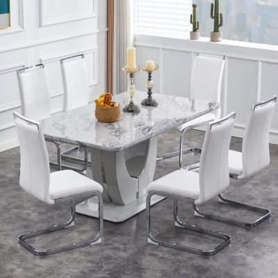 7 Piece - Marbled Dining Table Set