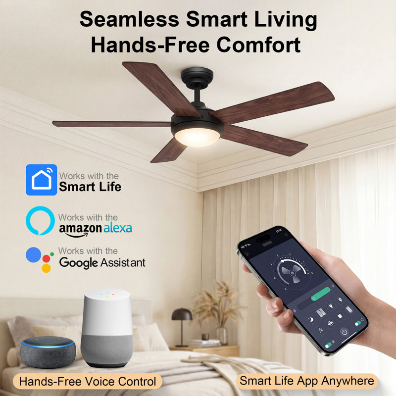 48" Smart Ceiling Fan with Light Kit Included, WiFi/APP/Voice/Remote, Dual-Sided 5-Blade High Airflow Low Noise 6-Speed, Reversible Airflow DC Motor
