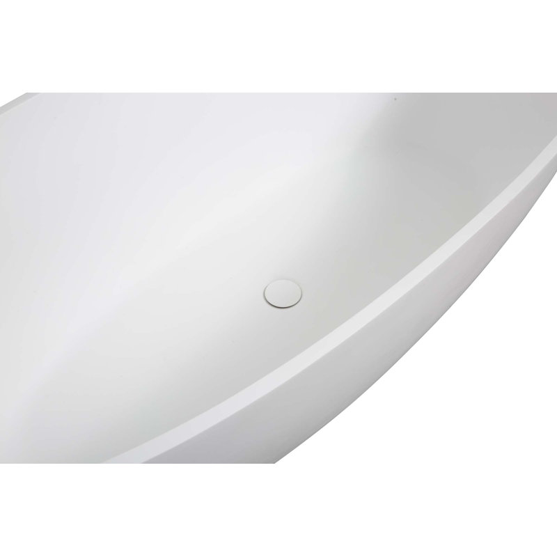 65" Freestanding Solid Surface Bathtub, Luxury Handcrafted Stone Resin Freestanding Soaking Bathtub With Overflow And Pop-Up Drain
