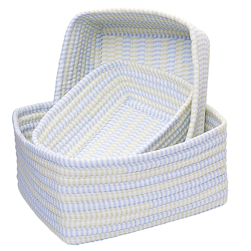 Ensemble de 3 paniers à rayures, Bleu/Vert