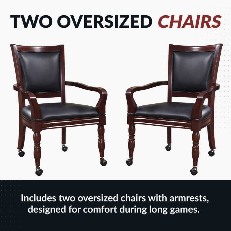 Mahogany 3-in-1 Game Table with Black Synthetic Leather Chairs
