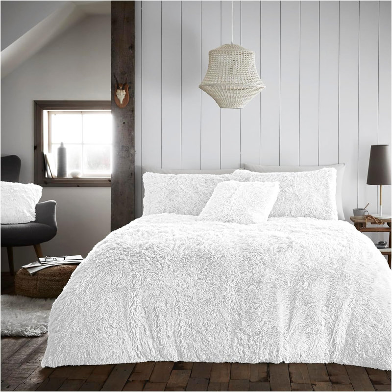 Polyester Solid Colour Duvet Cover Set with Pillowcases Included, King, White