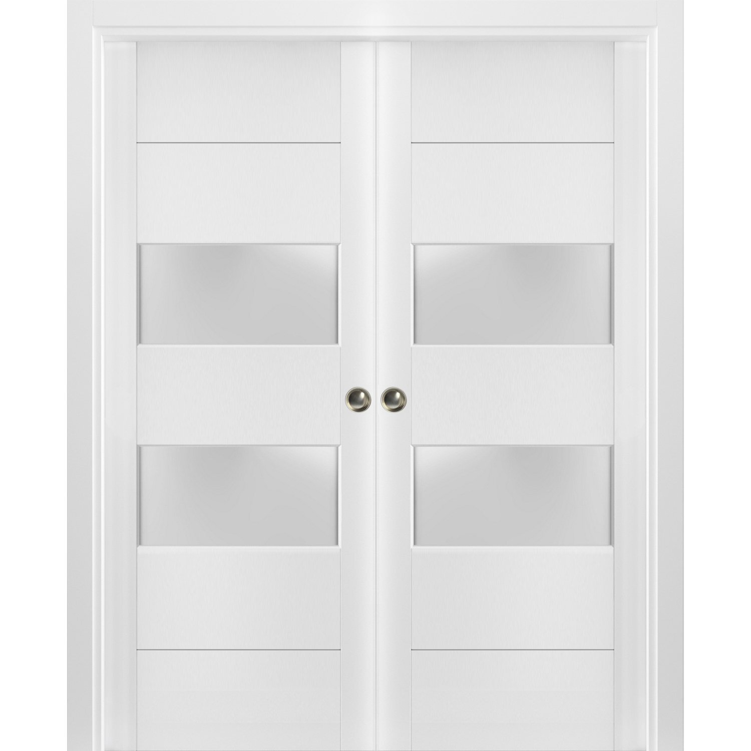 SARTODOORS Lucia Frosted Glass Wood French White Doors | Wayfair