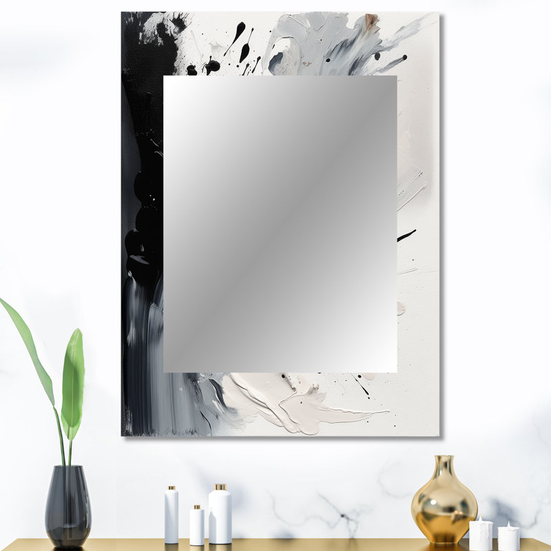 Black Textured Splash Paint Art IV - Abstract Painting Large Mirror, Modern Unique Wall Mirror Decor, Printed Metal Art