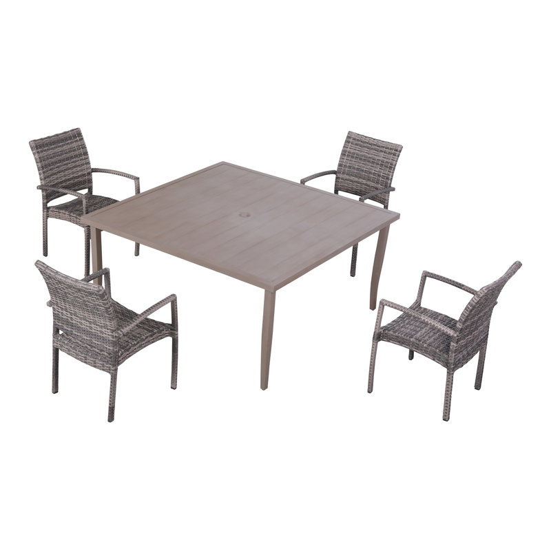 Alezandro 4 - Person Premium All-Weather Wicker Patio Dining Set with Square Table, 31" H x 60" W x 60" L