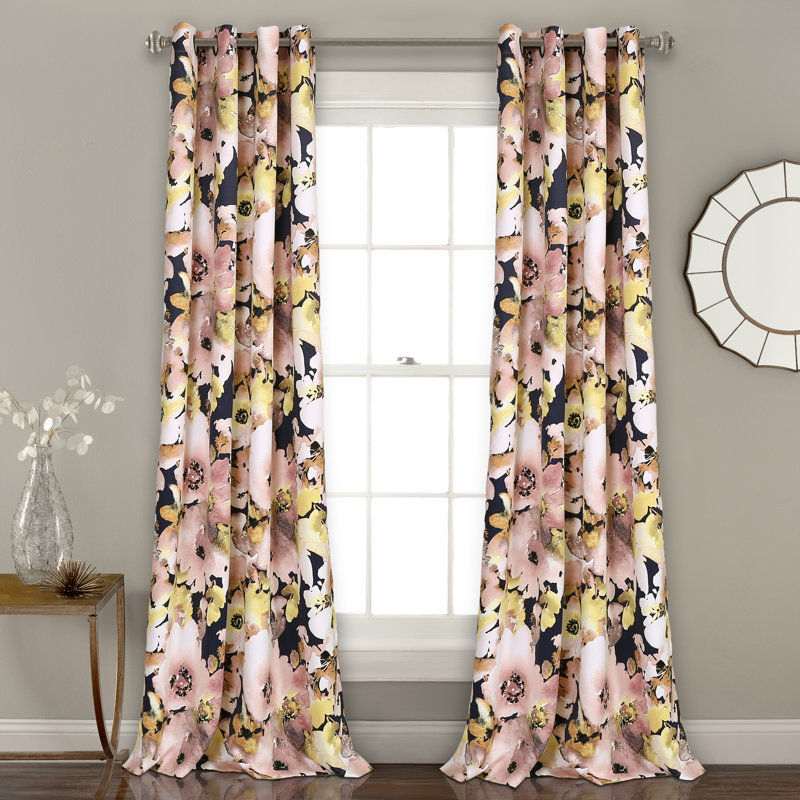 Floral Watercolor Room Darkening Curtain Pair, Pink