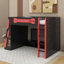 Lit mezzanine en bois avec bureau, tablettes multiples et lumière RVB-1699350537