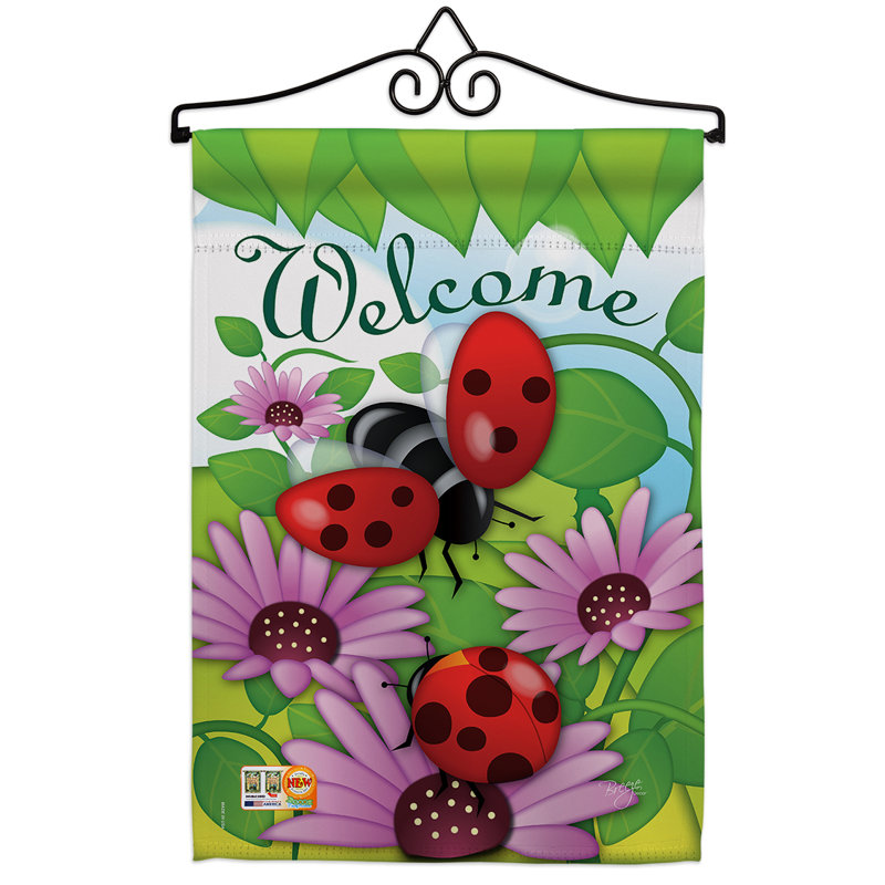 Welcome coccinelle 2 faces en polyester 19 x 13 po ensemble de drapeaux