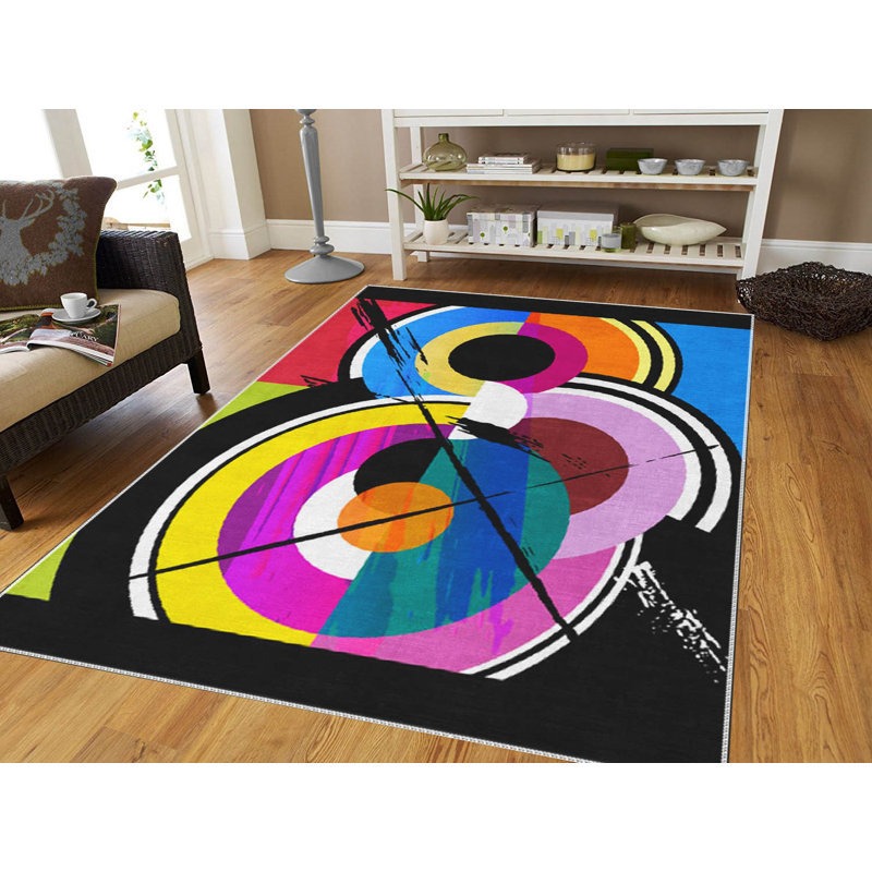 Stylish Woven Carpet (3.1 x 4.6 ft), 100% Polyester, Non-Slip Felt Dot Underside | Raschel Knitting, 0.4 in Pile Height | Machine Washable, Digital Print Design | Perfect for Living Room, Bedroom & Office Decor