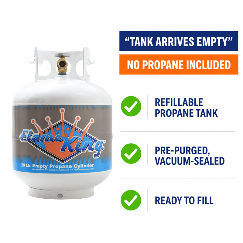 Flame King 20LB Empty Steel Propane Tank LP Cylinder with Type 1 OPD Valve, for Grills and BBQs