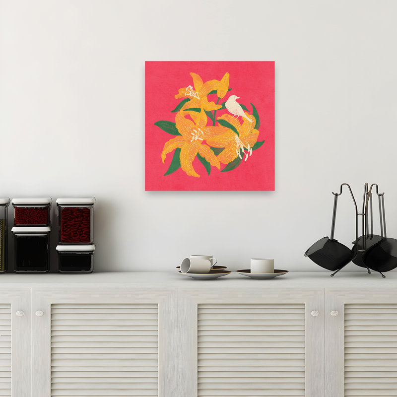Art mural oiseau et lys, 18" H x 18" W