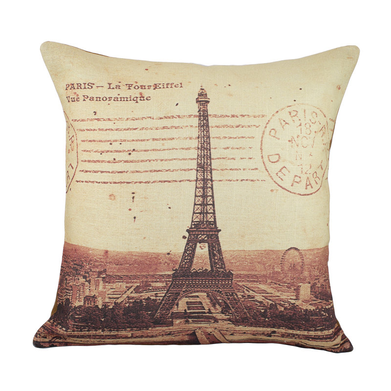 Eiffel Tower Cotton Reversible Throw Pillow