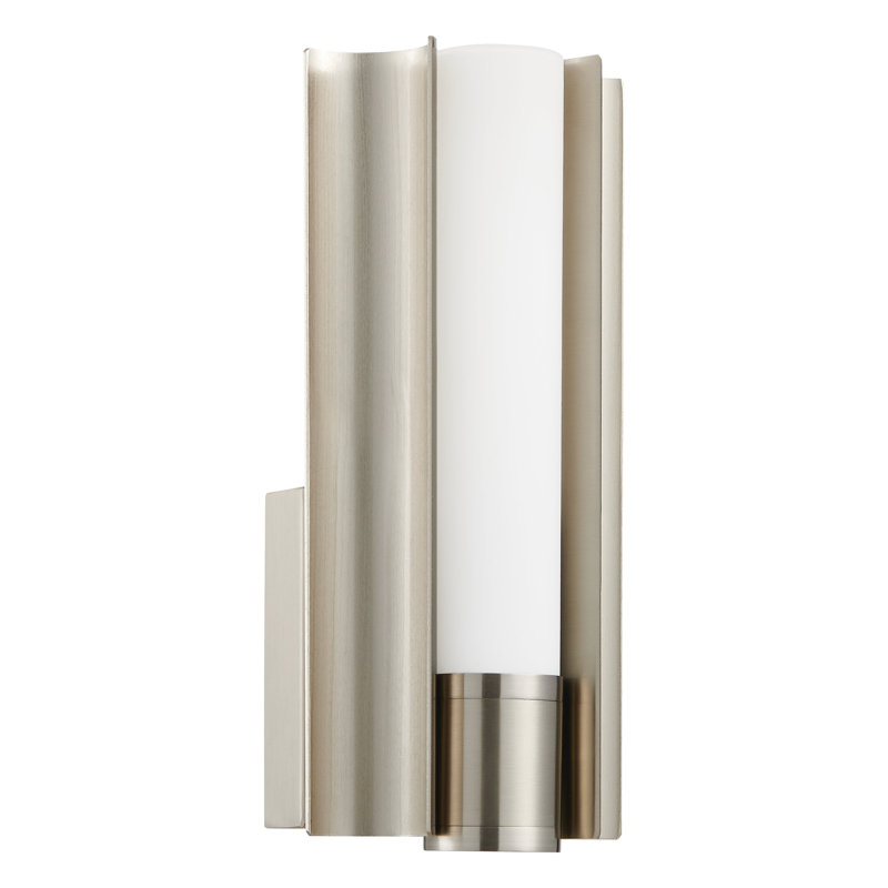 Éclairage pour meuble-lavabo à DEL 5cct en nickel brossé 1 lumière avec abat-jour en verre opale gravé Weimar 12 pouces Weimar