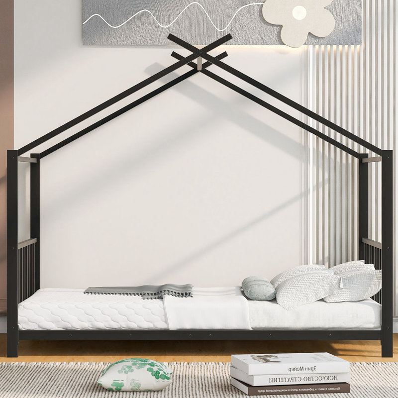 Modern Twin Size House Platform Bed, Black