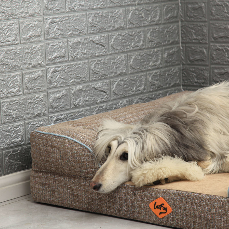 Canapé pour chien en mousse à mémoire de forme Laifug, lit moyen, avec doublure imperméable et housse amovible lavable, Brun