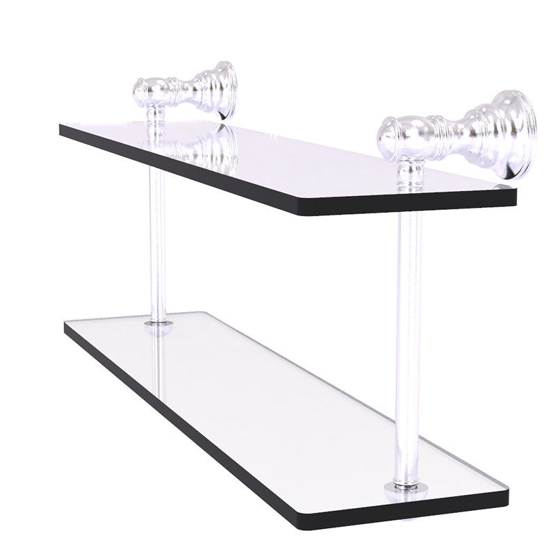 Freyja 2 Piece Glass Tiered Shelf, 5.6" H x 16" W x 9.2" D, Satin Chrome
