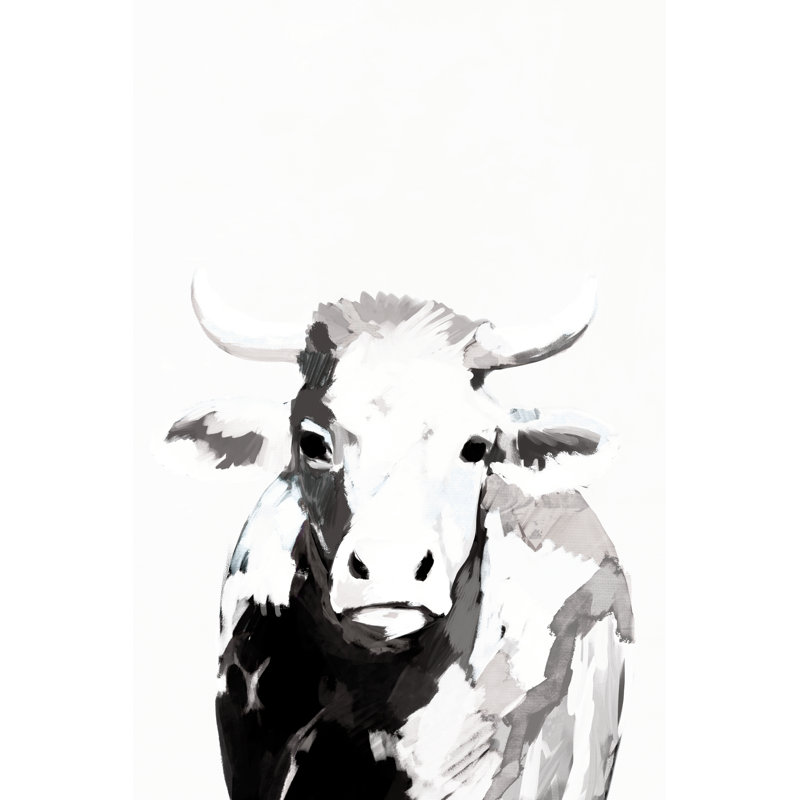 Black And White Cow - Wrapped Canvas Painting, 46cm H x 30cm W x 3.8cm D