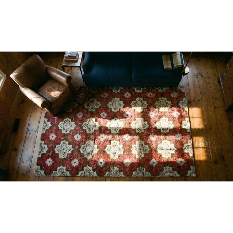 Antique American Hooked Rug America Geometric Hand-Woven