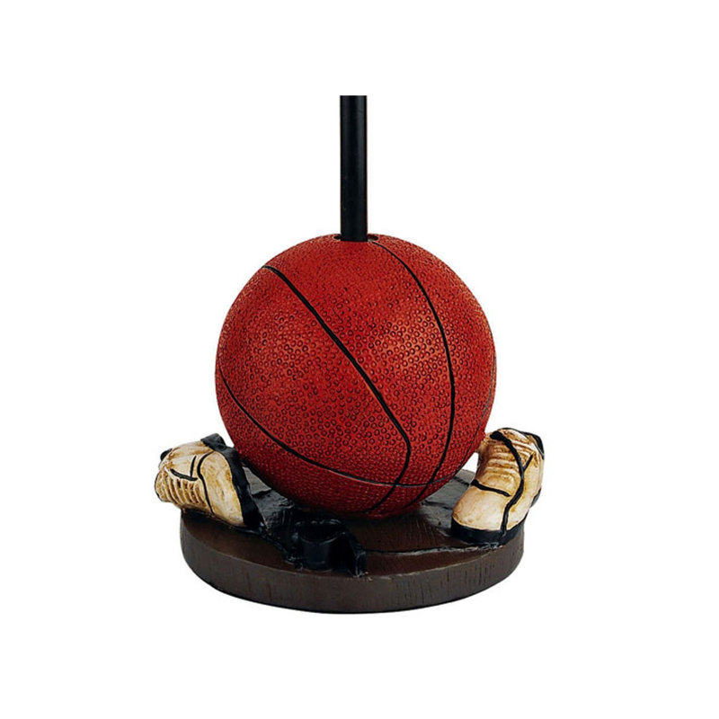 Lampe de table pour enfant 15 po en forme de basketball - Lampe d'appoint en polyrésine avec abat-jour conique en lin pour chambre d'enfant