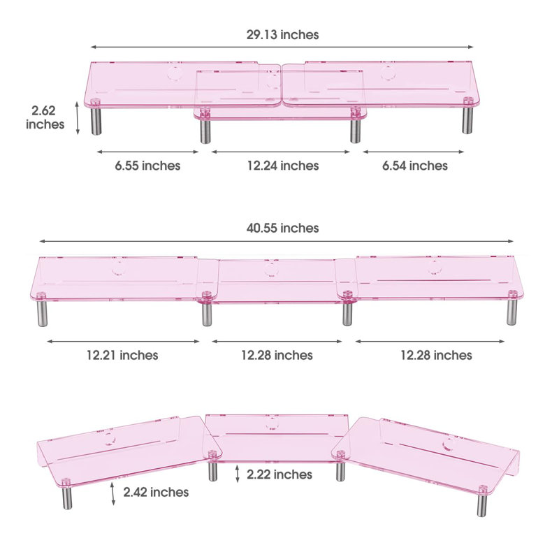 Dual Monitor Stand Riser, 3 Shelf Acrylic Monitor Stand With Adjustable Length And Angle, Computer Monitor Riser