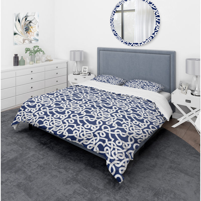 White & Blue Abstract Pattern - Modern Contemporary Abstract Duvet Cover Set - Microfiber Polyester